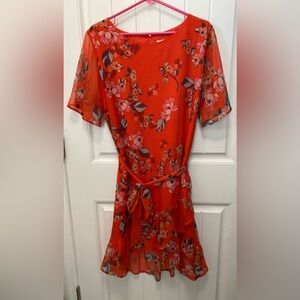 A New Day red/ orange floral ruffle layered dress. Size XL.